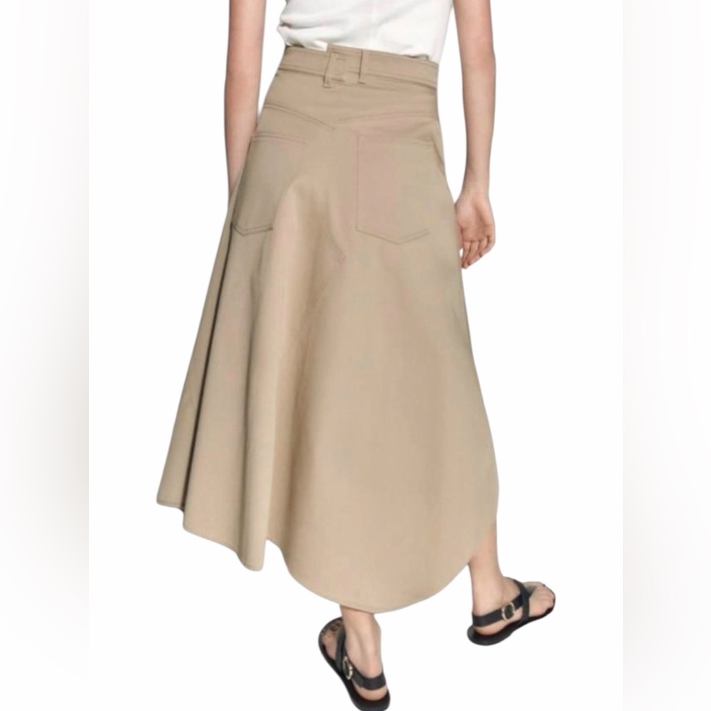 Zara NWT Asymmetrical Beige A- Line Midi Skirt with Front Slit Size L - Picture 2 of 12